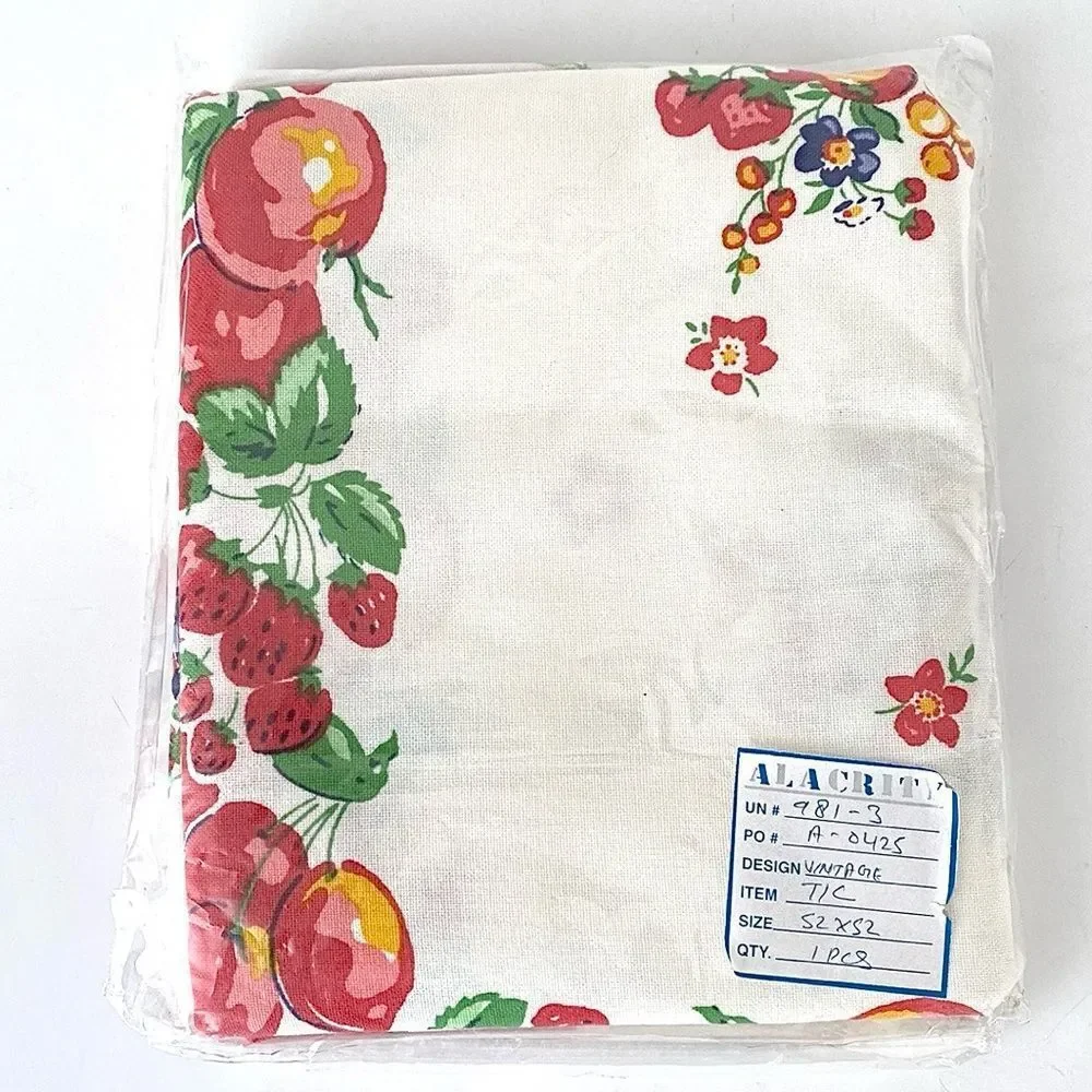 Vintage Fruit Print Cotton Table Cloth 52” x 52” Brand New in Package w/ flaw